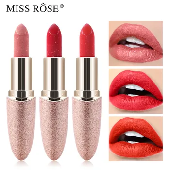 

New Matte Shimmer Lipstick Waterproof Velvet Long Lasting Women Gift Lip Makeup Pigment Tint Nude Glitter Cosmetics Miss Rose