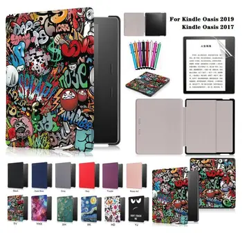 

Print slim Leather cases for Amazon Kindle Oasis 3 2019 protective shell for kindle oasis 2 2017+screen film+touch pen
