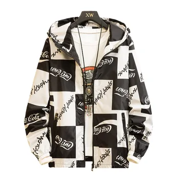 

2020 New Fashion Plus Size Outdoor Jacket Casual Lattice Letter Print Zip Up Men Jacket Coat