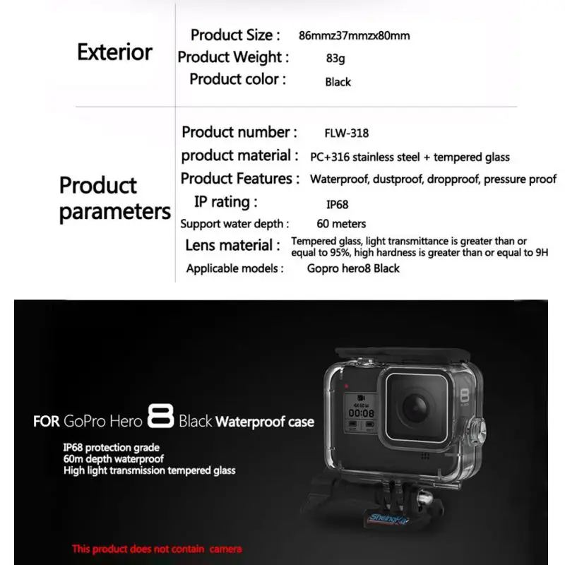 Для GoPro Hero 8 60m Подводный Водонепроницаемый чехол Защитный чехол Корпус черный объектив камеры 60M аксессуары для дайвинга и плавания