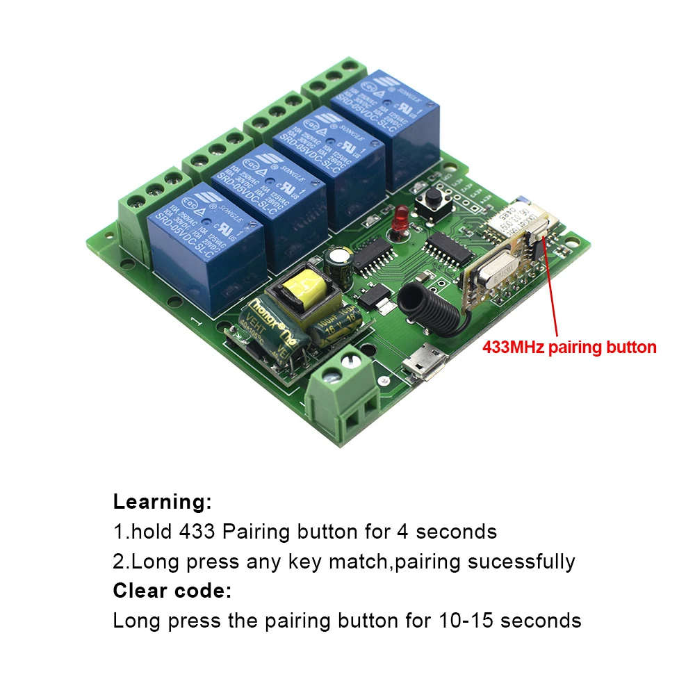 Ewelink-smart Home sem Fio Wifi Módulo Interruptor 4ch rf 433mhz Receptor 10a Relé o Google Home Alexa Compatível com sem Case - Image 4