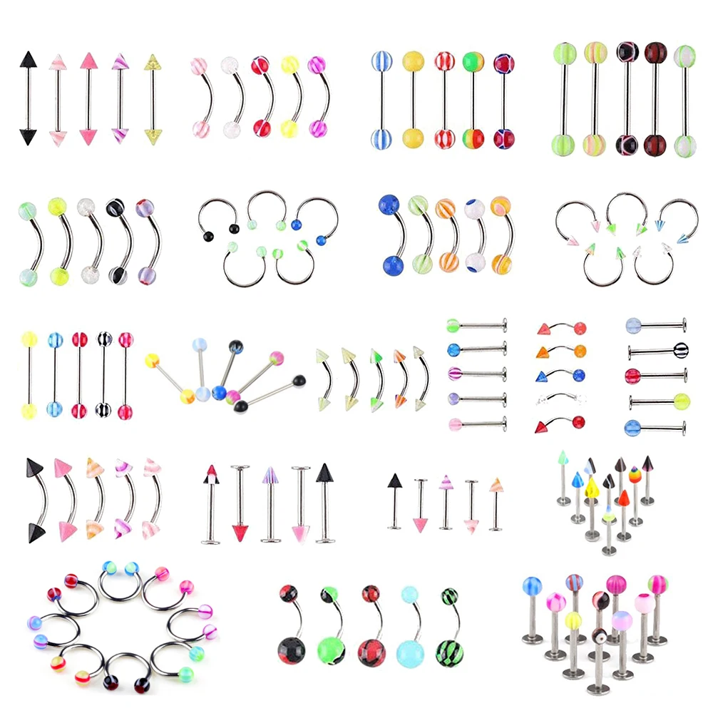 Piercing Jewelry Body Piercing Jewelry Body Jewelry 110pcs Mixed Lip Eyebrow Belly Tongue Nipple Bar Ring Sexy Vintage Piercing Studs Multicolor For Woman Man