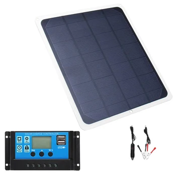 

12V 20W USB Solar Panel with Car Charger Crocodile Clip 30A USB Solar Charger Controller for Outdoor Camping