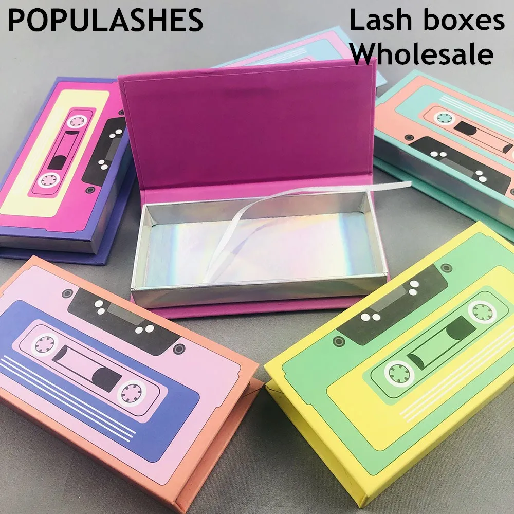 

Wholesale Mink Lash Packaging Boxes Bulk Eye Lash Case with tray Cassette Printing Eyelash Case Rectangle Case Makeup Gift Box