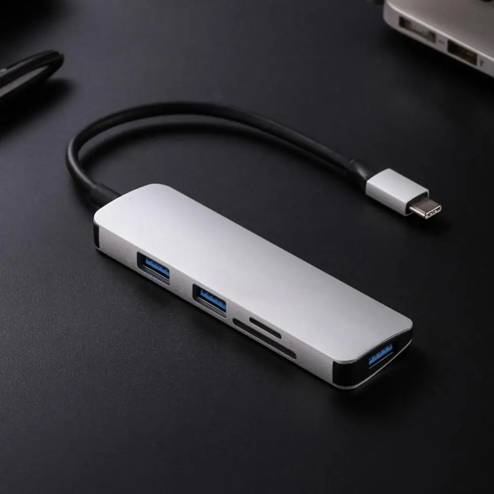 Многофункциональный 5 в 1 адаптер type-c USB 3,0 концентратор сплиттер с TF/SD кард-ридером