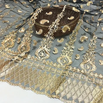 

1yard 3d embroidery black meshgold embroidery clothing cloth positioning wavy lace designer fabrics for patchwork