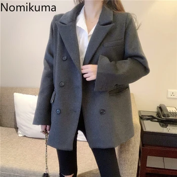 

Nomikuma 2020 Korean Causal Suit Jacket Long Sleeve Notched Collar Women Blazer Coat Autumn Double Breasted Blazers Femme 6C562