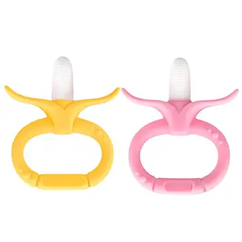 

Kuulee Baby Three-dimensional Banana Shape Tooth Gum Cartoon Colorful Silicone Molar Stick Training Tooth Toy