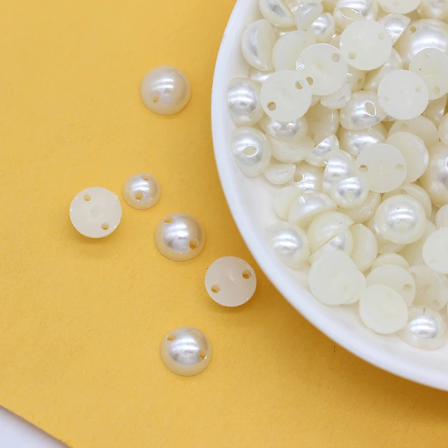 5mm 6mm 8mm 10mm 12mm 14mm Ivory Color Sewing Pearl Beads Sew On ABS  Acrylic With Holes Flatback Half Round for Wedding Dress - AliExpress