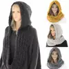 Solid Color Wool Hat Scarf Women Fashion Casual Knit Hooded Scarf Autumn Winter Warm Retro Scarf With Cap 1