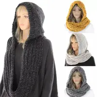 Solid Color Wool Hat Scarf Women Fashion Casual Knit Hooded Scarf Autumn Winter Warm Retro Scarf With Cap 1