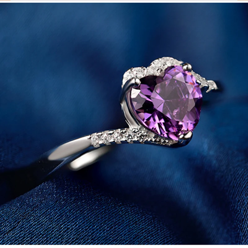 

Silver 925 Sterling Finger Ring For Women Wedding Fine Jewelry Zircon Engagement Ring Gift Adjustable Amethyst 2020 New Design