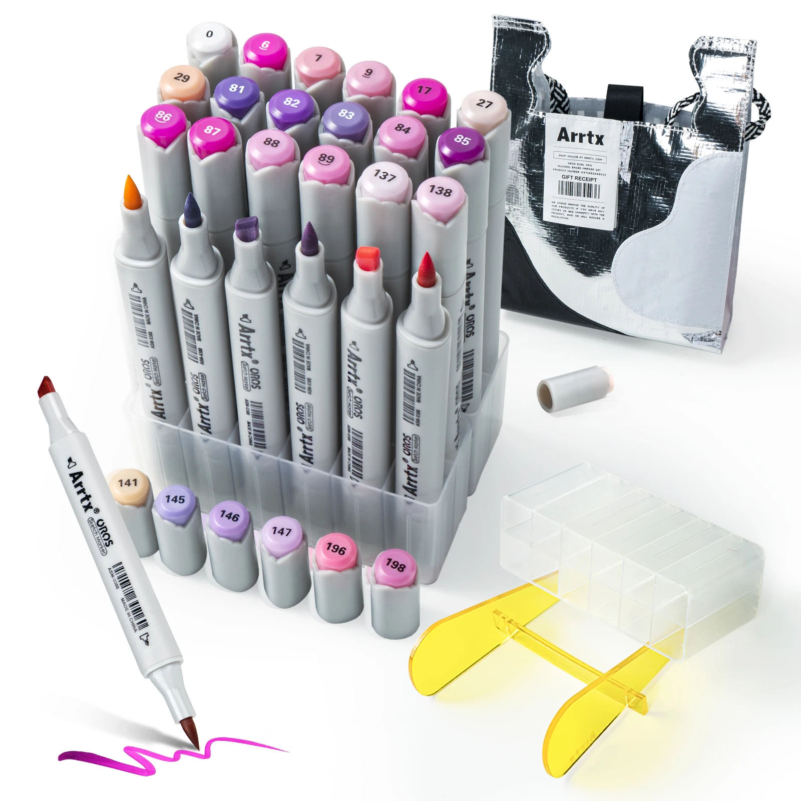 

24 Purple Colors Brush Markers Arrtx OROS Art Marker Pen Double-Tip Sketch Markers Alcohol Based Ink Tones Art Supplies