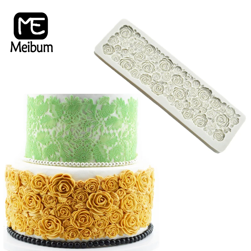 

Meibum Rose Petal Leaf Flower Silicone Fondant Cake Mold Wedding Birthday Party Paste Sugar Craft Pastry Border Decorating Mould