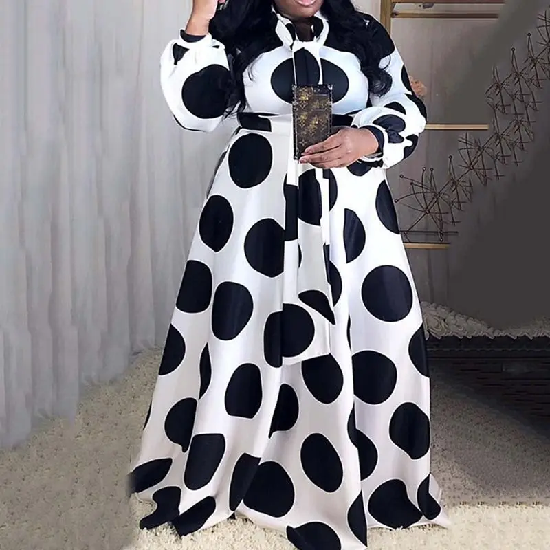 Plus Size 5XL Oversized Loose Contrast Color Dot Printed Floor-Length Maxi Dress High Waist Lantern Sleeve Elegant Retro African
Plus Size 5XL Oversized Loose Contrast Color Dot Printed Floor-Length Maxi Dress High Waist Lantern Sleeve Elegant Retro African