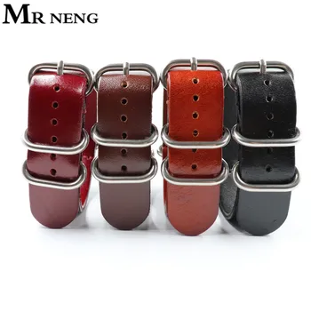 

MR NENG Brand High Quality Genuine Leather For Nato&Zulu Watch Strap&Band 18mm 20mm 22mm 24mm Dark Brown Black Color