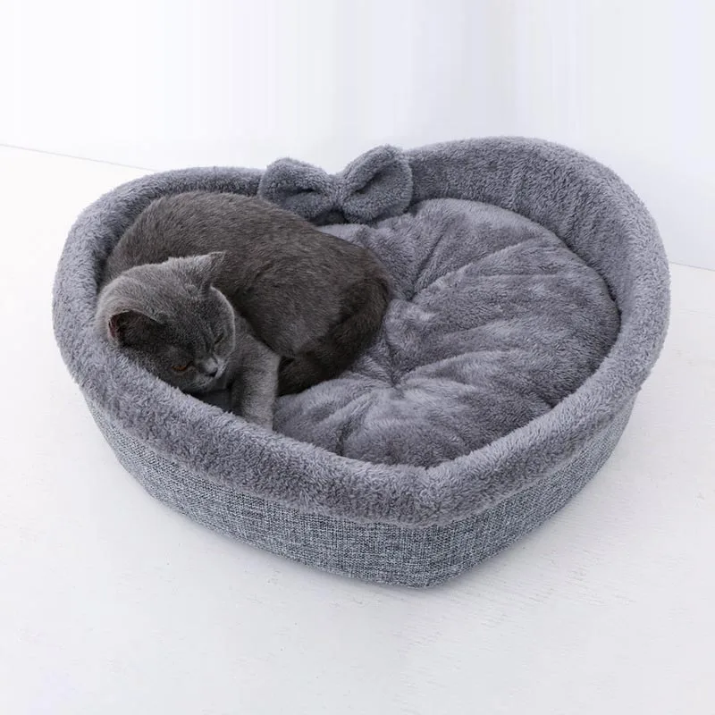 Universal Dog Bed Print Pet Heart-shaped Nest Kennel Super Soft Cotton Velvet Winter Warm Pet Cat Nest Winter Dog Bed Cats Nest