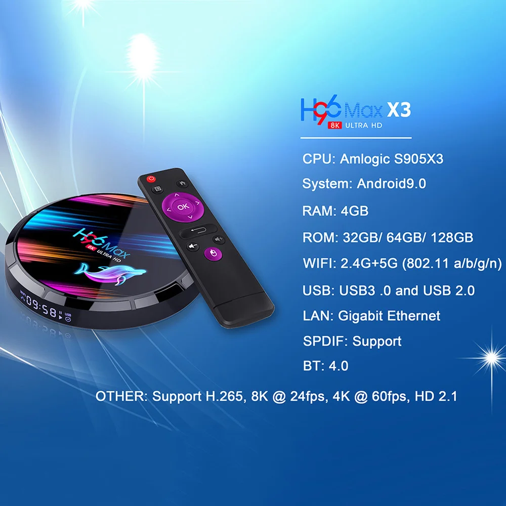 H96 MAX X3 Android TV Box 9.0 4GB 64GB S905X3 1080P H.265 4K Google Store Netflix Youtube H96MAX 4G 128G Smart TV Box