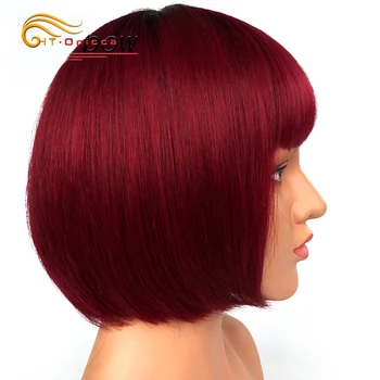 Parrucca rossa con frangia capelli umani parrucche corte diritte Bob per le donne capelli brasiliani senza pizzo parrucche piene fatte a macchina dei capelli umani