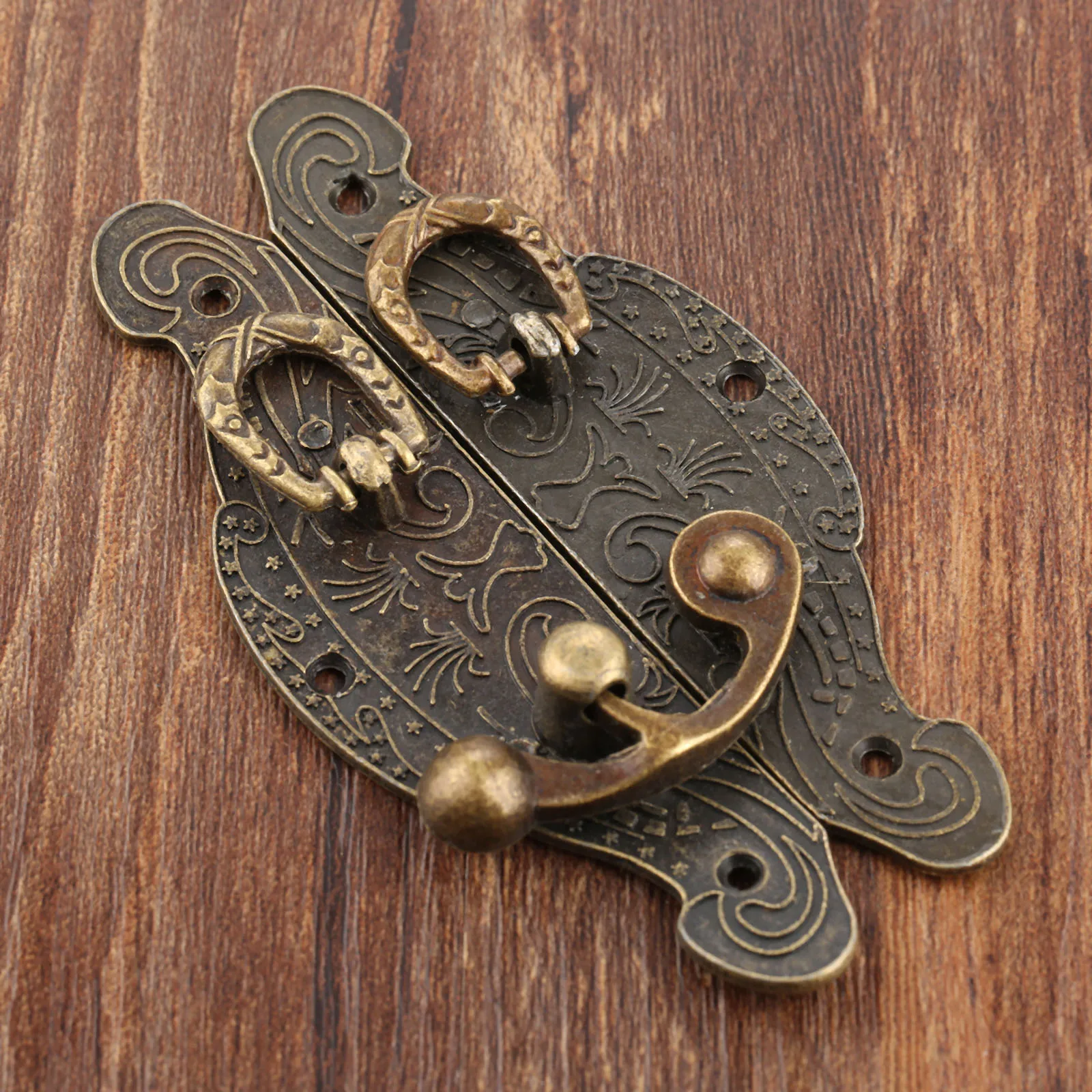 1PC Antique Box Latch Hasp Vintage Wooden Gift Box Toggle Lock Alloy Buckle Latch Hook Furniture Hardware Zinc Alloy 90*50mm