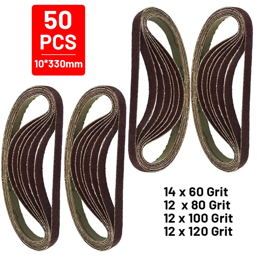 

50pcs/Set 330 X 10mm Air Finger Sander Sadning Belt 60/80/100/120 Grit Abrasive Belt Sanding Band For Wood Soft Metal Polishing