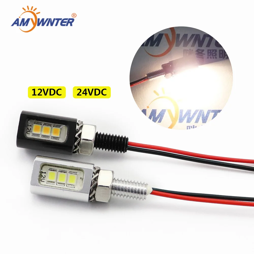 Led 12v Motorcycle Light Assembly Tail Number License Plate Screw Bolt Lights Auto Lamp Bulb Silver Black Color Car-styling | Автомобили и