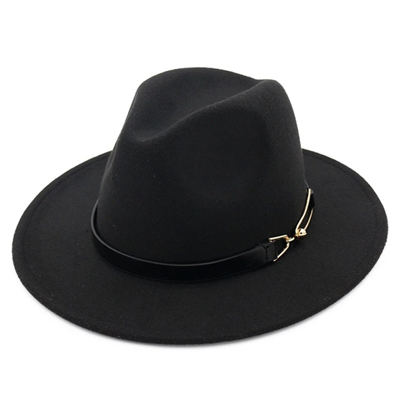 HT3897BK Женская Фетровая Шляпа Fedora, зимние шляпы с широкими полями, осенняя мода, церковная женская имитация шерсти, мужская фетровая шляпа - Цвет: HT3897BK