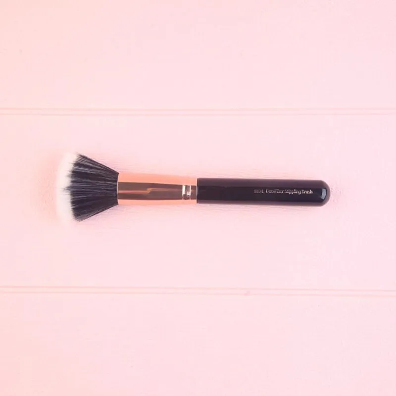 Bt04 Duo Fiber Stipling Brush Soft Sintetico Hair Pro Cosmetic Beauty Tool Manico In Legno Con Ghiera In Oro Rosa