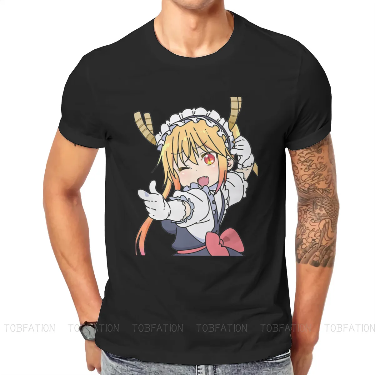 Miss Kobayashi's Dragon Maid Tohru pointing pose T Shirt Harajuku Graphic High Quality Tshirt Large Crewneck Men Clothes | Мужская