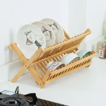 

New 20 Grid Folding Bamboo Dish Drying Rack Kitchen Bows Spoon Chopstick Drying Holders Kitchen Accessories 2021