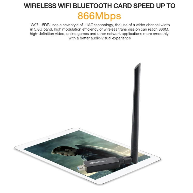 Bluetooth 4,1 беспроводной AC 1200 Мбит/с 5 ГГц WiFi USB 3,0 LAN адаптер с высоким коэффициентом усиления антенна Сеть карта для систем Windows Linux