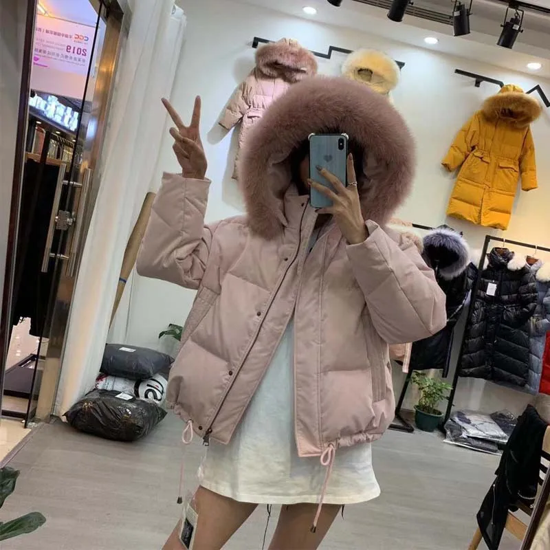 New Style down Jacket Women's Hooded Coat Short down Jacket Fox Fur Collar Thick Warm Winter