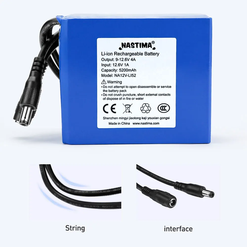 NASTIMA-Bateria Li-ion recarregável para faixa LED, câmera
