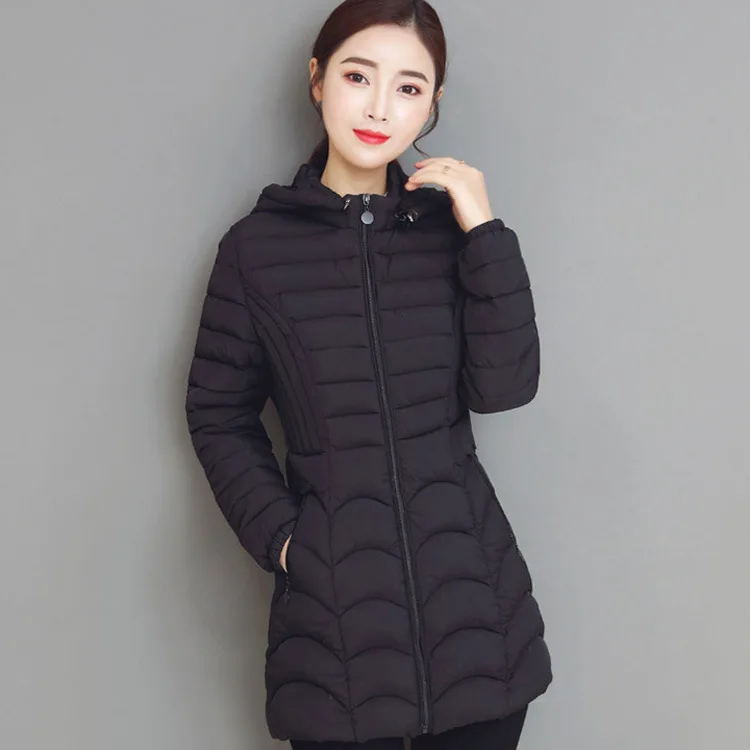 

2019 Winter New Style Thin down Jacket Cotton-padded Clothes Women's Mid-length Korean-style Slim Fit Cotton-padded Clothes Larg