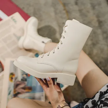 

Women's Rubber Boots Round Toe Shoes Woman Winter Shoes Zipper Boots-women Rain Med 2020 Mid Calf Autumn Cross-tied