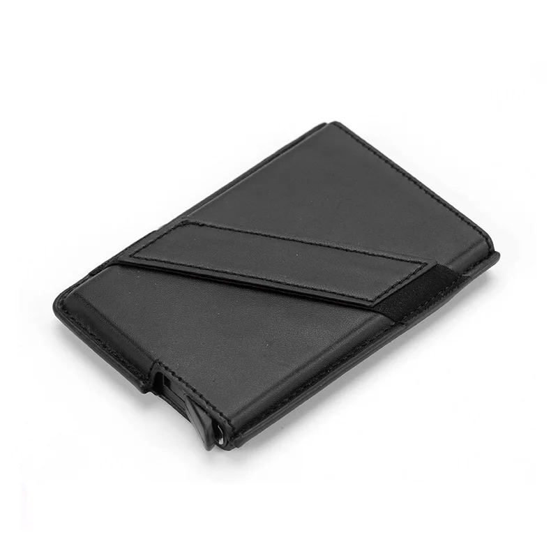 Black Противоугонный rfid-держатель для кредитных карт, кошелек, сумка для мужчин, кожа, металл, винтажный бизнес-банк, держатель кредитной карты, протектор popwallet - Цвет: Black
