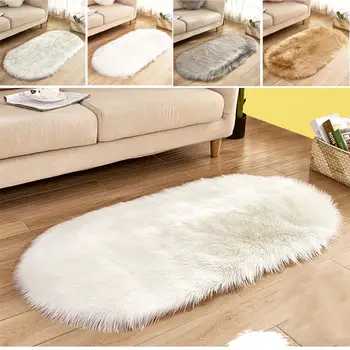 

Oval Hairy Floor Mat Imitation Wool Carpet Long Plush Rug Artificial Bedroom Home Decoration Sofa ComfortableSoft Super Soft