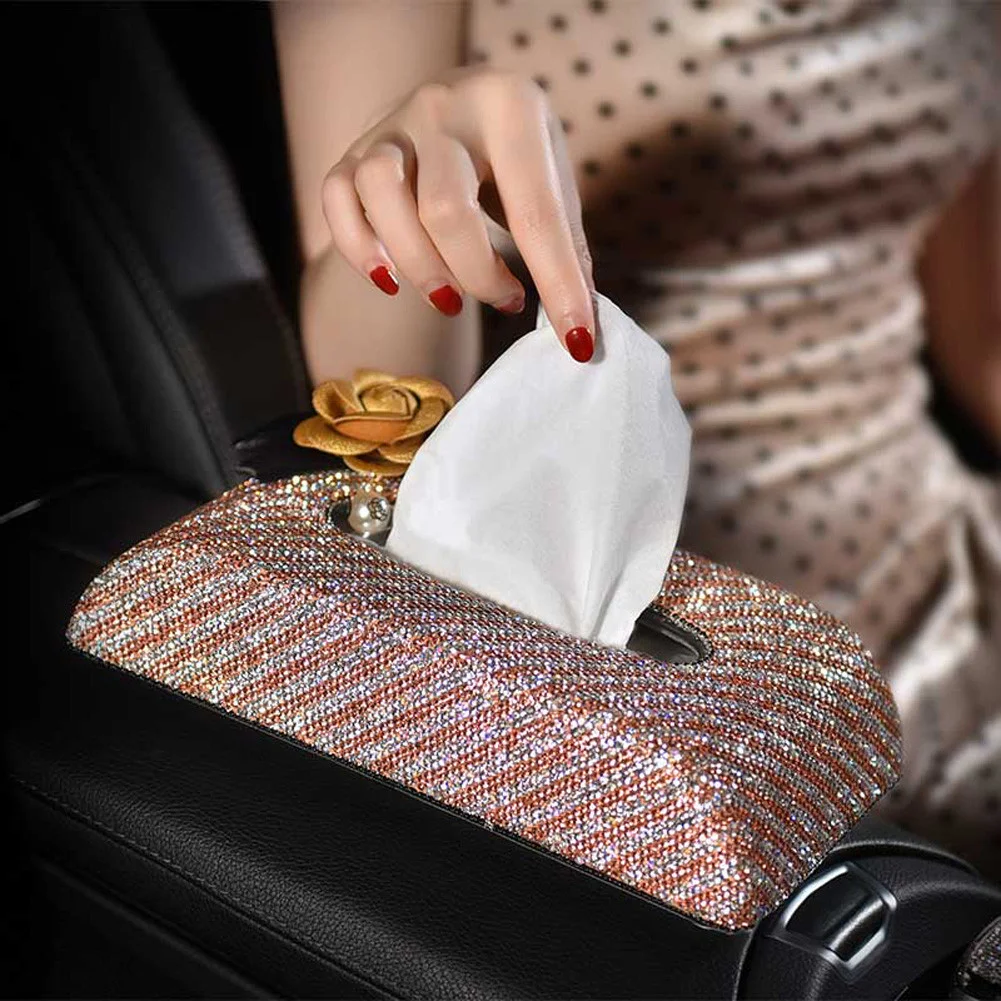 Роскошный Бриллиантовый автомобильный бумажный ящик для салфеток кожаный