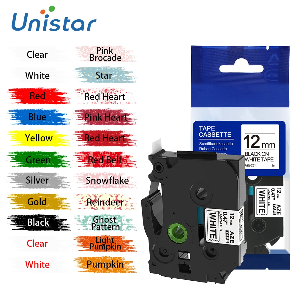 

Unistar TZe-231 Label Tape Label Maker Laminated Tape 12mm Black on White Compatible for Brother Labeler TZe-231 TZe-241 TZe-251