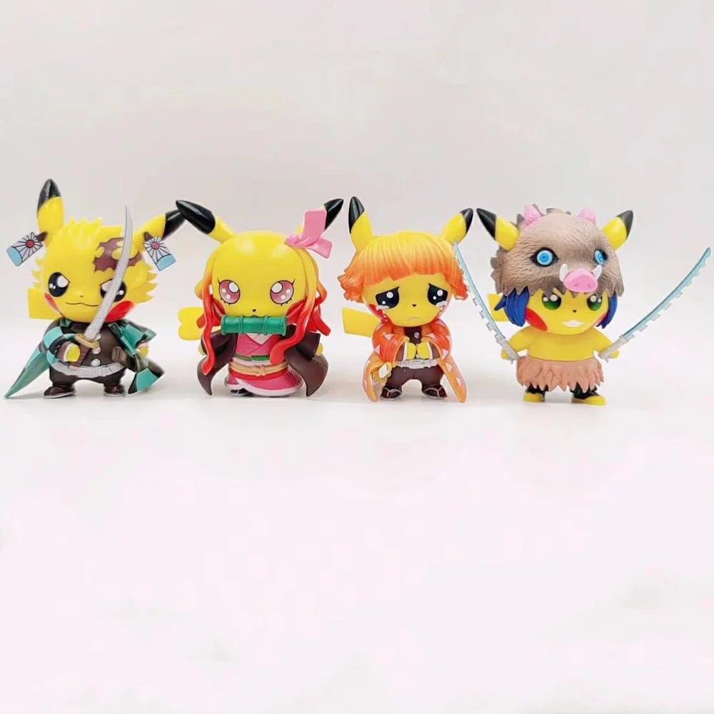 Anime Figure Pokemon Pikachu Cosplay Demon Slayer Nezuko Tanjirou Zenitsu Inosuke Pocket Monster Cute PVC Toys Action Figma Doll