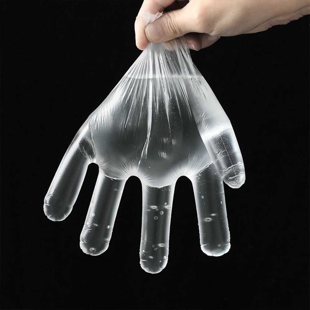 Gants en polyéthylène HDPE transparents, lot de 50 ou 100 pièces pour usage professionnel ou domestique.