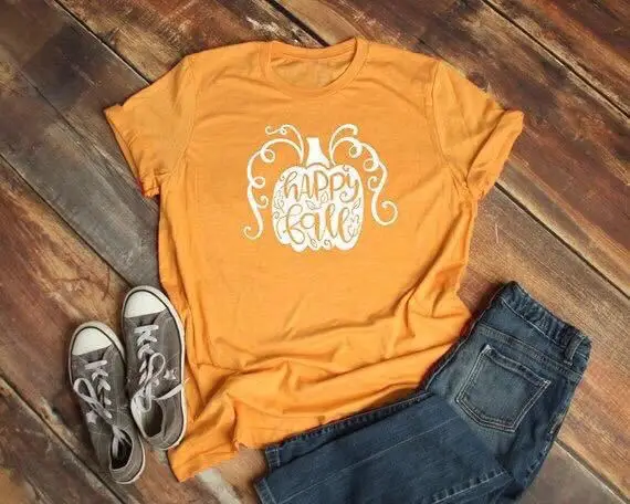 

Female Happy Pumpkin Tee Shirt Ladies kawaii graphic funny trendy tees 90s aesthetic Friend korean clothes Oversized 2019 New
