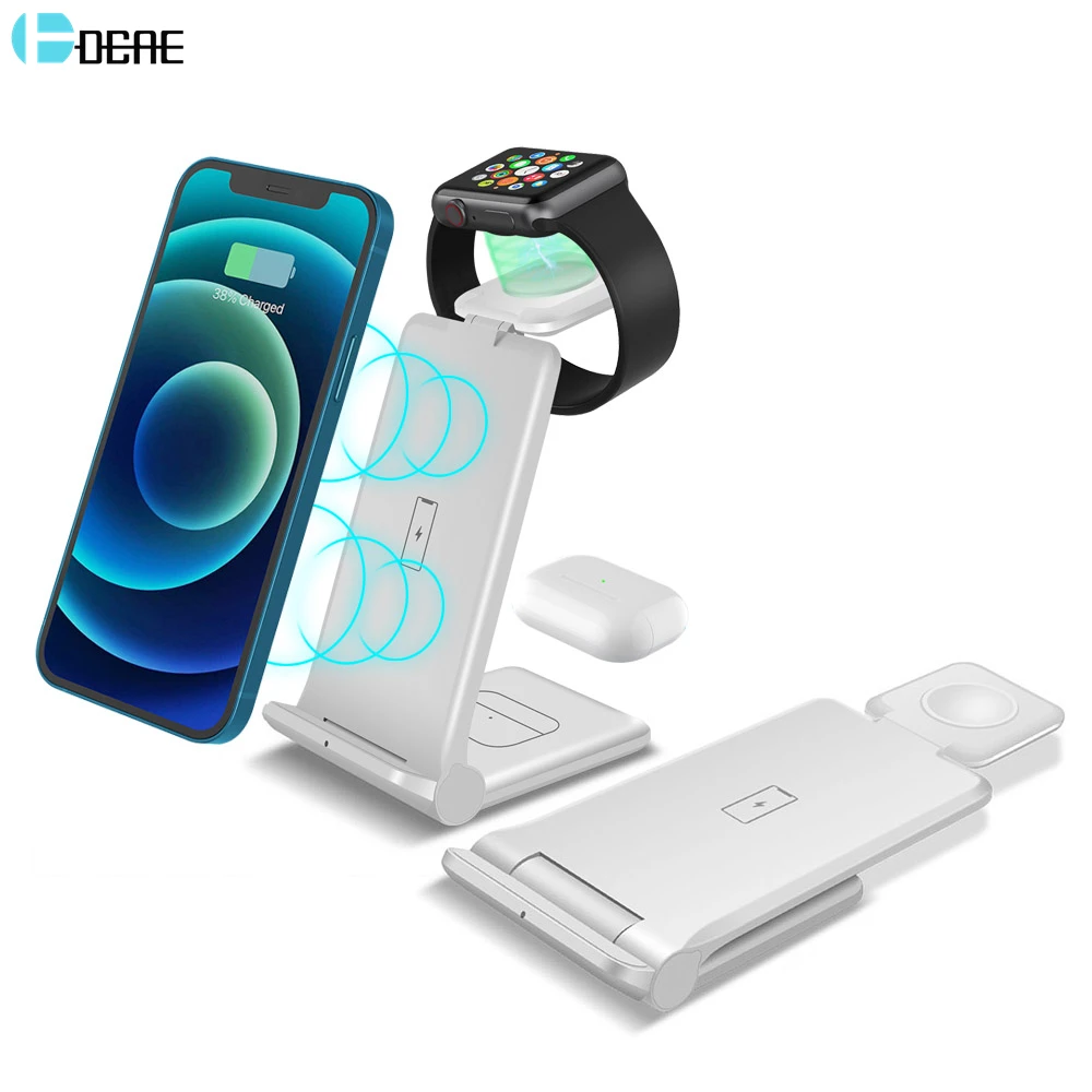 3 in 1 15W Foldable Wireless Charger Stand For iPhone 12 11 XS XR X 8 Apple Watch 6 Qi Fast Charging Dock For Airpods Pro iWatch