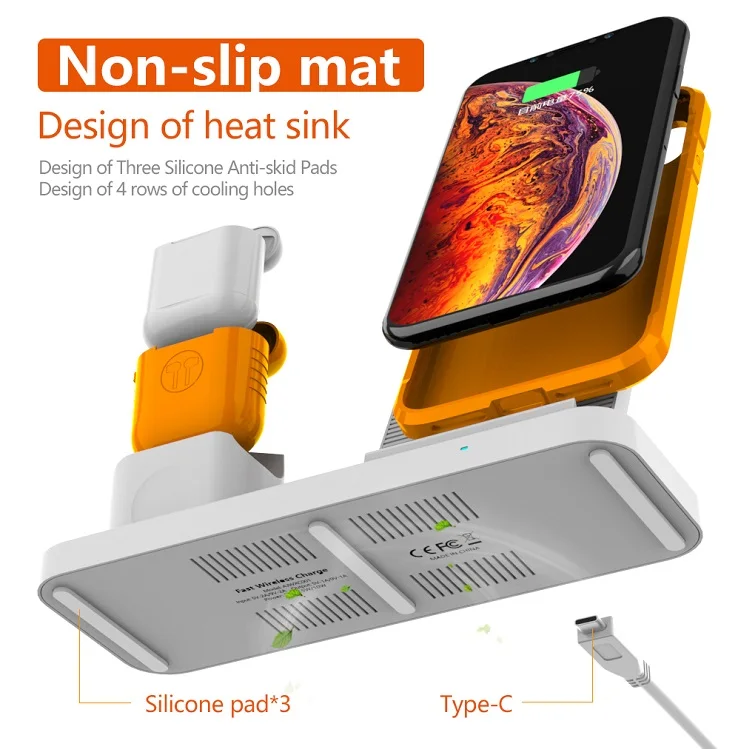 Desk Qi fast charge Wireless Charger Charging Stand Dock Station for iPhone watch Series 3 in 1Fast  Wireless Charger