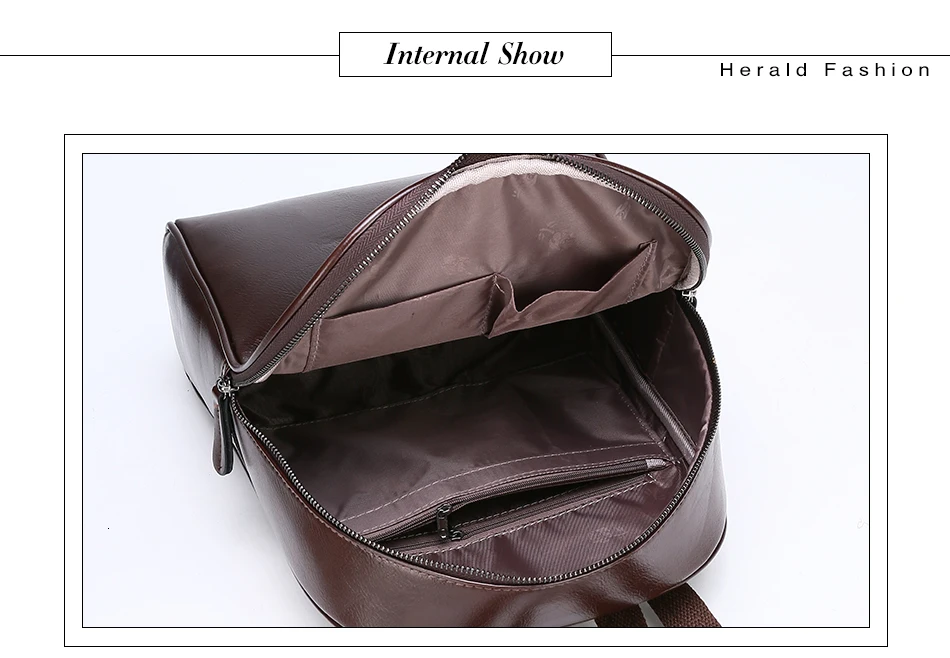 Herald Fashion Classic Leather Backpack High Quality Women Zipper Backpacks Black Khaki Teenager Girls School Bag Shoulders Bag