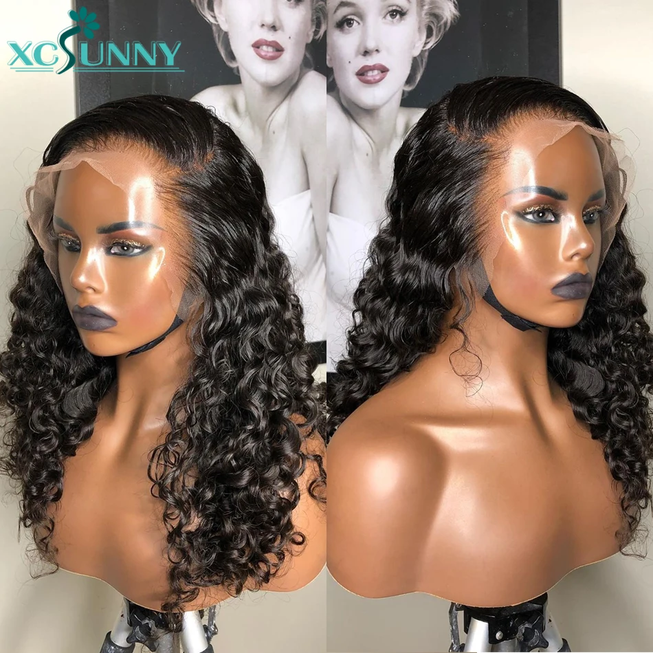 Curly Wig Lace Closure Human-Hair Lace-Front Glueless Brazilian Pre-Plucked 13x6 4x4