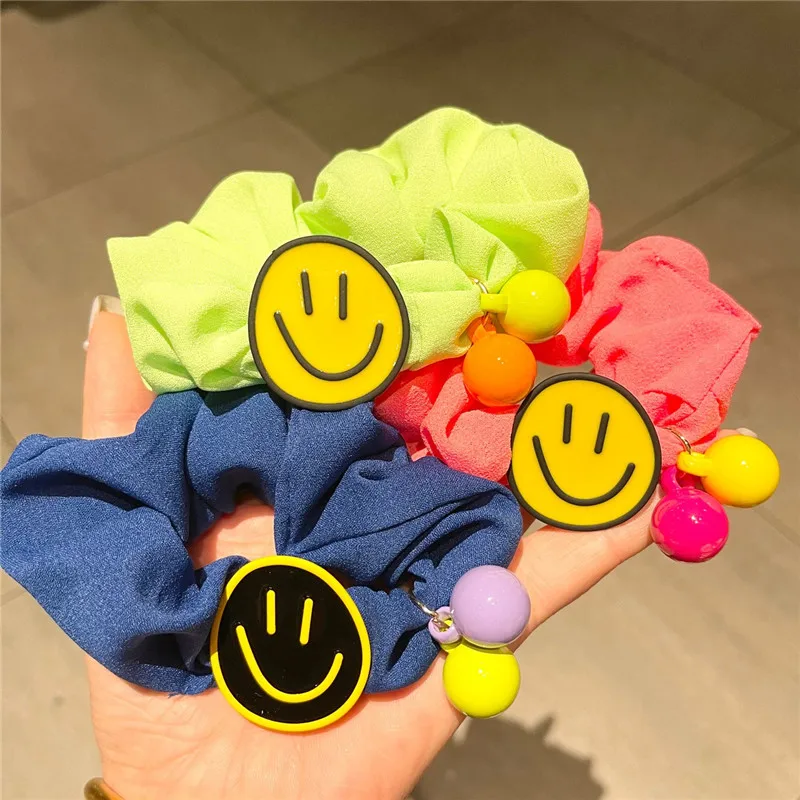 Women Girl Scrunchies Elastic Hair Ties Bands Smile Face Yellow Summer Fashion Korean Mujer Head Accessories Hyuna Wholesale