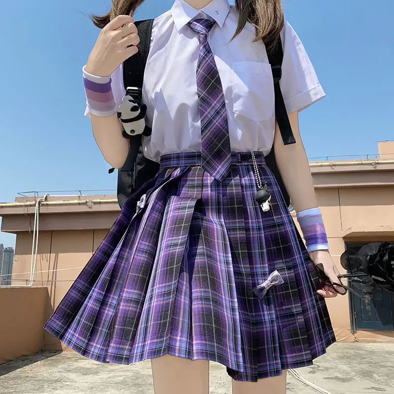 Gonna scozzese a pieghe Goth nera viola da donna Glir vita alta Mini gonne  Sexy scuola giapponese Harajuku Cosplay Anime vestito da marinaio|Skirts| -  AliExpress