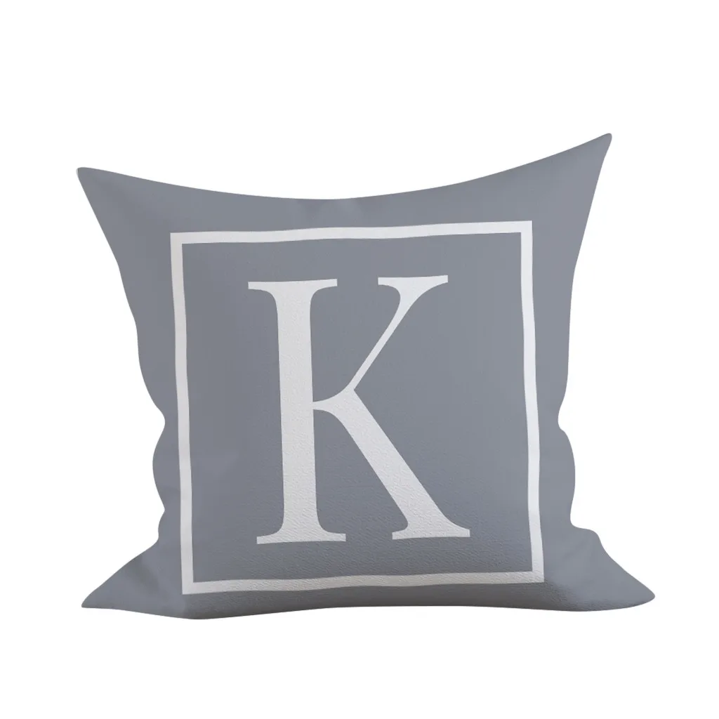 K Simple Letter Cushion Cover English Alphabet Decorative Throw Pillowcase Polyester Pillow Cover sofa car bed Decoration наволоч - Color: K