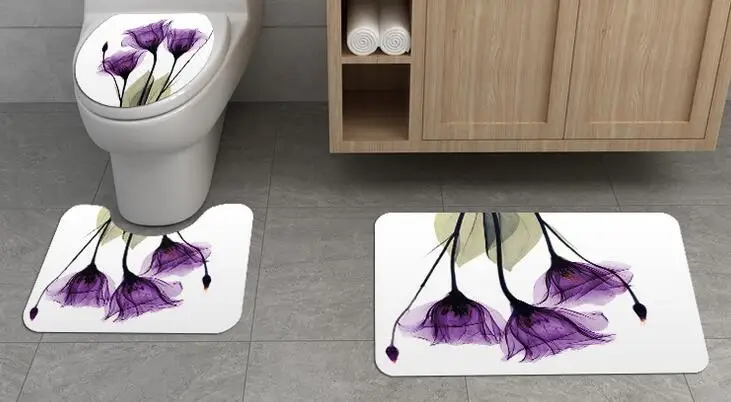 Фиолетовый цветок креативная занавеска для душа Водонепроницаемая занавеска для ванной комнаты s три коврики набор для ванной комнаты - Цвет: 3 mats